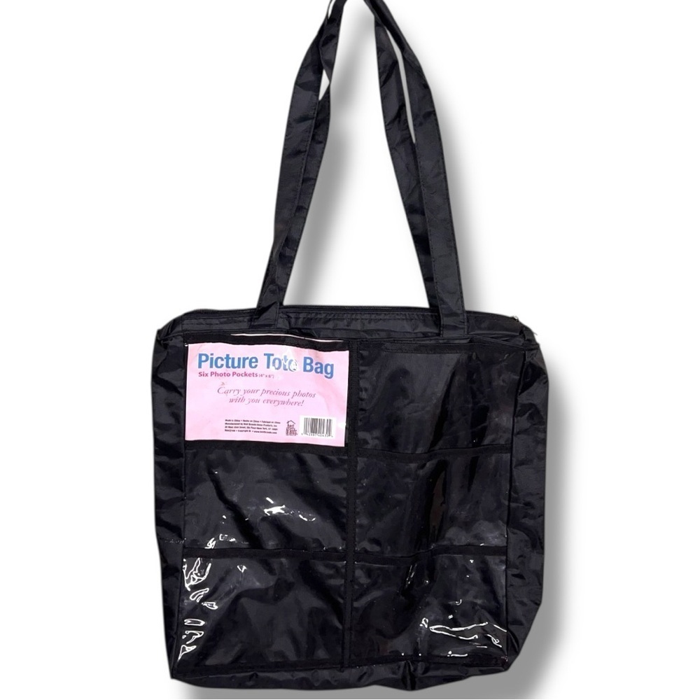 New Black Nylon Photo Tote Bag Purse Gift Six Photo Pockets